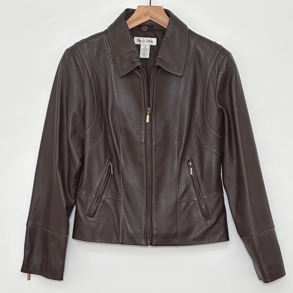 Preston York Womens Jacket S Chocolate Brown Genuine Lamb Skin Leather Moto Edgy